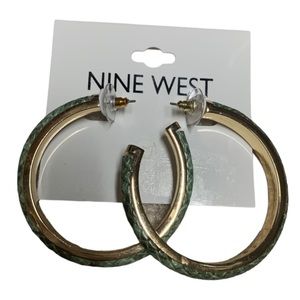 Nine West Womens Green Snake Skin Patterned Kylie Big Hoop Earrings Wife Gift